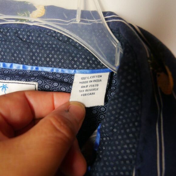 Michael Brandon Mens Size M Slim Fit Button Up Shirt Pineapple Tropical Blue - Picture 4 of 11